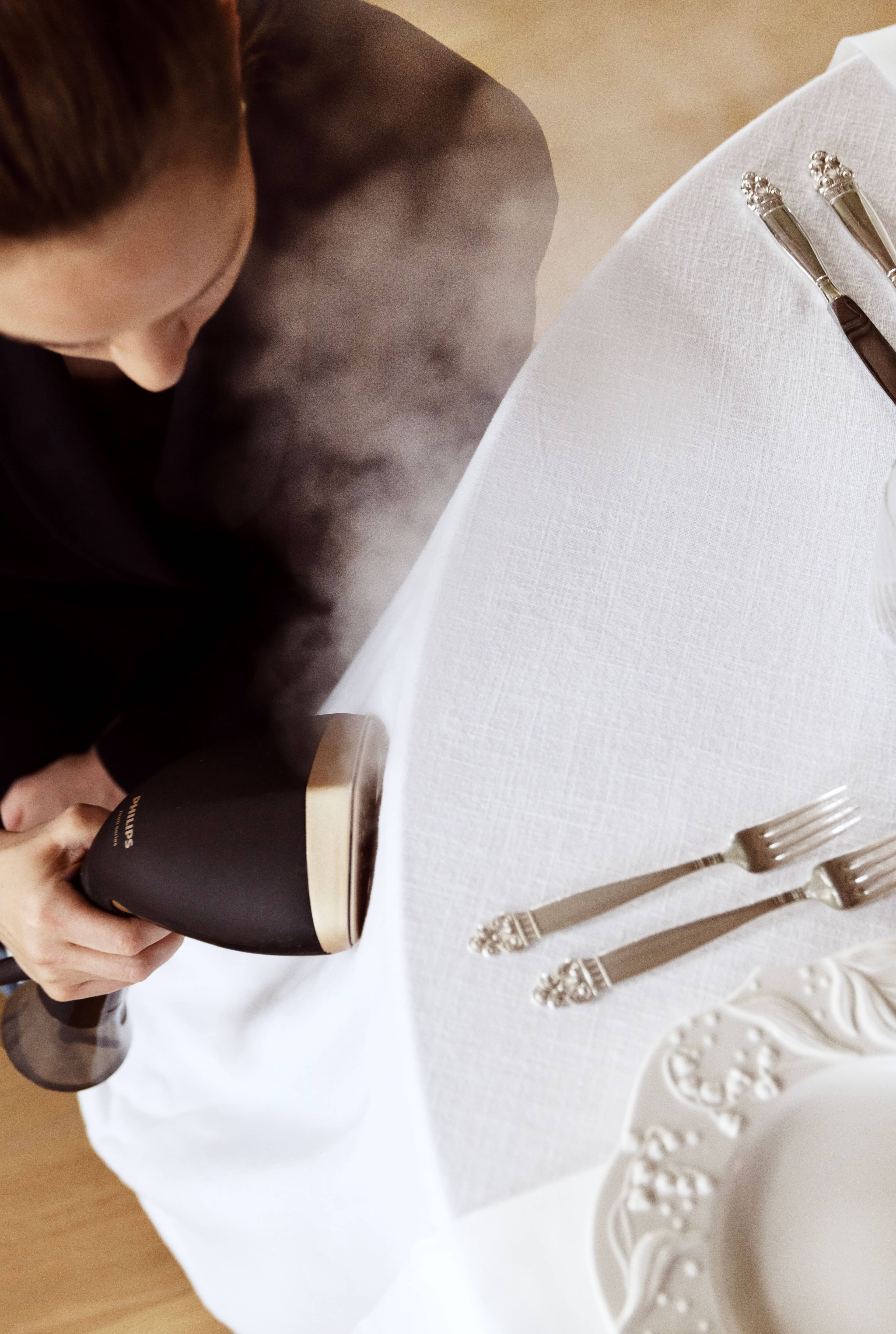 Steaming tablecloth